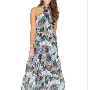 NWOT Jade Melody Tam XS Tropical Halter Maxi Dress Never worn blue green pink